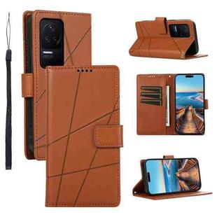 For Xiaomi Redmi K50 PU Genuine Leather Texture Embossed Line Phone Case(Brown)