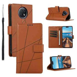 For Xiaomi Redmi Note 9T PU Genuine Leather Texture Embossed Line Phone Case(Brown)