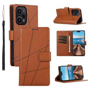 For Xiaomi Redmi Note 12 Turbo PU Genuine Leather Texture Embossed Line Phone Case(Brown)