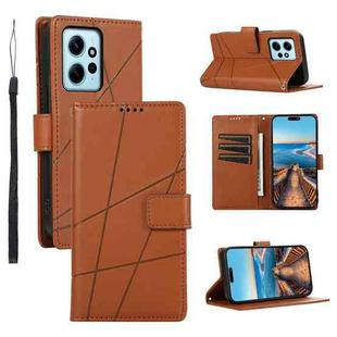 For Xiaomi Redmi Note 12 4G PU Genuine Leather Texture Embossed Line Phone Case(Brown)