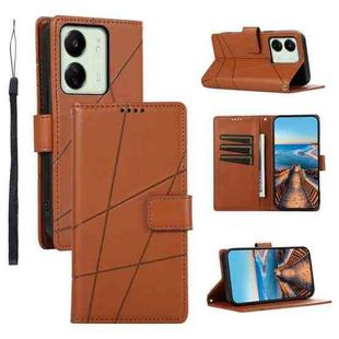 For Xiaomi Redmi 13C PU Genuine Leather Texture Embossed Line Phone Case(Brown)