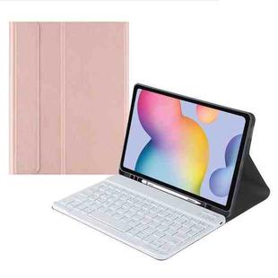 For Samsung Galaxy Tab A9 A7 Square Cap Bluetooth Keyboard Leather Case with Pen Slot(Rose Gold)