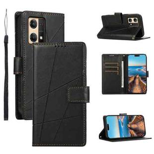 For OPPO Reno7 4G PU Genuine Leather Texture Embossed Line Phone Case(Black)