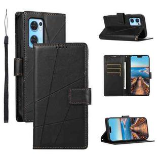 For OPPO Reno7 5G PU Genuine Leather Texture Embossed Line Phone Case(Black)