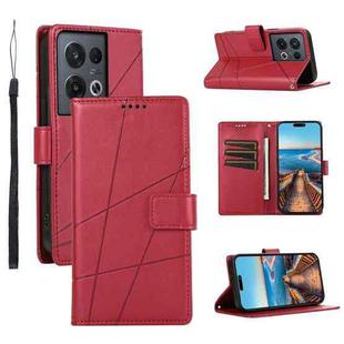 For OPPO Reno8 4G PU Genuine Leather Texture Embossed Line Phone Case(Red)