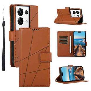 For OPPO Reno8 Pro+ PU Genuine Leather Texture Embossed Line Phone Case(Brown)