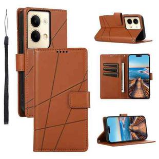 For OPPO Reno9 PU Genuine Leather Texture Embossed Line Phone Case(Brown)