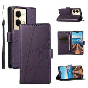 For OPPO Reno9 PU Genuine Leather Texture Embossed Line Phone Case(Purple)