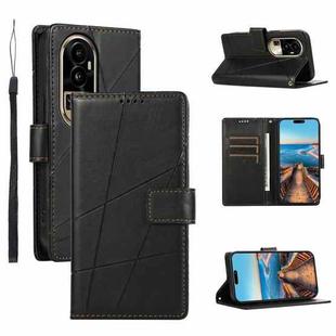 For OPPO Reno10 Pro Global PU Genuine Leather Texture Embossed Line Phone Case(Black)
