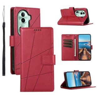 For OPPO Reno11 PU Genuine Leather Texture Embossed Line Phone Case(Red)