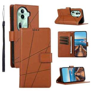 For OPPO Reno11 PU Genuine Leather Texture Embossed Line Phone Case(Brown)