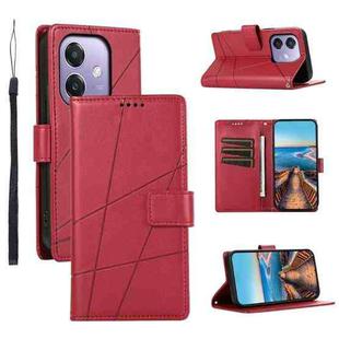 For OPPO A3 4G / 5G Global / A3X 4G / 5G India PU Genuine Leather Texture Embossed Line Phone Case(Red)