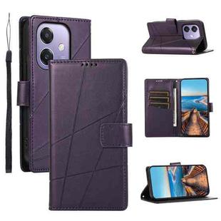 For OPPO A3 4G / 5G Global / A3X 4G / 5G India PU Genuine Leather Texture Embossed Line Phone Case(Purple)