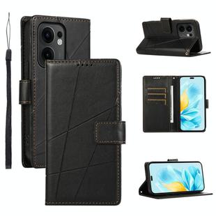 For OPPO Reno13 F 4G / 5G PU Genuine Leather Texture Embossed Line Phone Case(Black)