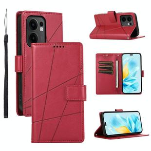 For OPPO Reno13 F 4G / 5G PU Genuine Leather Texture Embossed Line Phone Case(Red)