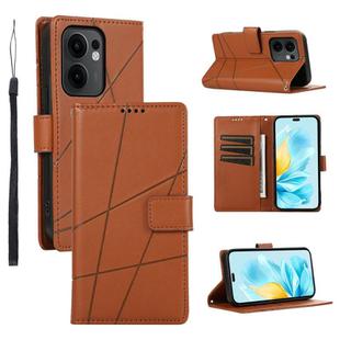 For OPPO Reno13 F 4G / 5G PU Genuine Leather Texture Embossed Line Phone Case(Brown)