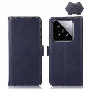 For Samsung Galaxy A25 5G Global Magnetic Crazy Horse Texture Genuine Leather RFID Phone Case(Blue)