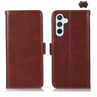 For Samsung Galaxy A35 5G Magnetic Crazy Horse Texture Genuine Leather RFID Phone Case(Brown)