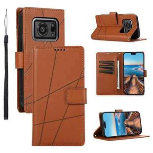 For Sharp Aquos R6 PU Genuine Leather Texture Embossed Line Phone Case(Brown)