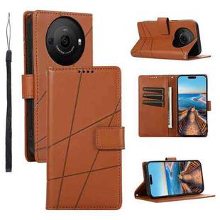 For Sharp Aquos R8 Pro PU Genuine Leather Texture Embossed Line Phone Case(Brown)