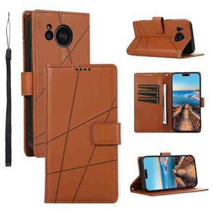 For Sharp Aquos Sense7 Plus PU Genuine Leather Texture Embossed Line Phone Case(Brown)