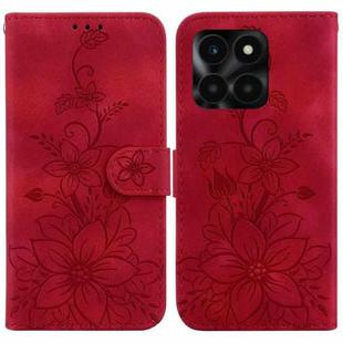 For Honor X6a Lily Embossed Leather Phone Case(Red)