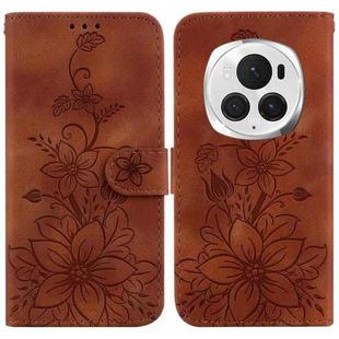 For Honor Magic6 Pro Lily Embossed Leather Phone Case(Brown)