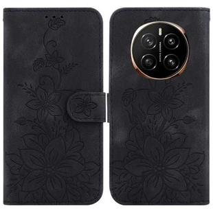 For Honor Magic7 Lily Embossed Leather Phone Case(Black)