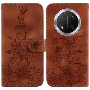 For Honor X9c Lily Embossed Leather Phone Case(Brown)