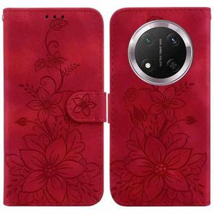 For Honor X9c Lily Embossed Leather Phone Case(Red)