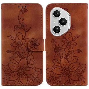 For Honor 400 Pro Global 160.8mm Lily Embossed Leather Phone Case(Brown)