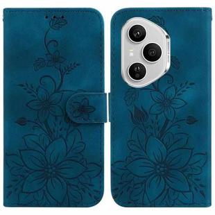 For Honor 400 Pro Global 160.8mm Lily Embossed Leather Phone Case(Dark Blue)