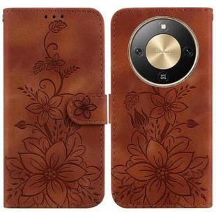 For Honor X70 5G Lily Embossed Leather Phone Case(Brown)