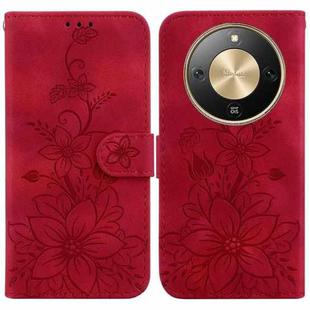 For Honor X70 5G Lily Embossed Leather Phone Case(Red)