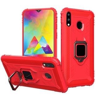 For Samsung Galaxy A20 / A30 / M10S Carbon Fiber Protective Case with 360 Degree Rotating Ring Holder(Red)