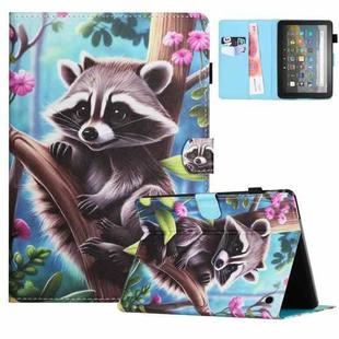 For Amazon Kindle Fire 7 2022 Colored Drawing Stitching Leather Tablet Smart Case(Raccoon)