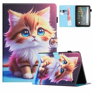 For Amazon Kindle Fire HD 8 2022 / 2020 Colored Drawing Stitching Leather Tablet Smart Case(Yellow Cat)