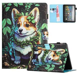 For Amazon Kindle Fire HD10/HD10 Plus 2021 Colored Drawing Stitching Leather Tablet Smart Case(Corgi)