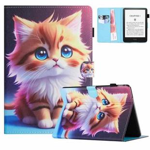 For Amazon Kindle Paperwhite 5 2021 Colored Drawing Stitching Leather Tablet Smart Case(Yellow Cat)