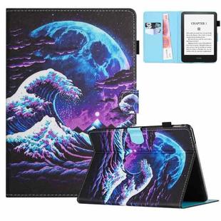 For Amazon Kindle Paperwhite 5 2021 Colored Drawing Stitching Leather Tablet Smart Case(Sea Wave)