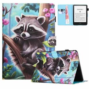 For Amazon Kindle Paperwhite 5 2021 Colored Drawing Stitching Leather Tablet Smart Case(Raccoon)