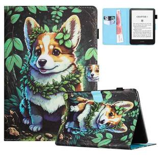 For Amazon Kindle Paperwhite 12th Gen 2024 Colored Drawing Stitching Leather Tablet Smart Case(Corgi)