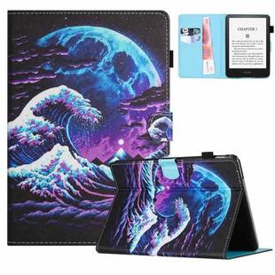 For Amazon Kindle Paperwhite 12th Gen 2024 Colored Drawing Stitching Leather Tablet Smart Case(Sea Wave)