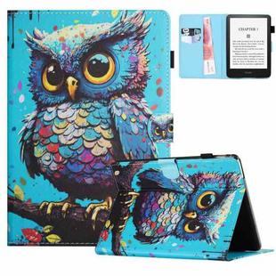 For Amazon Kindle Paperwhite 12th Gen 2024 Colored Drawing Stitching Leather Tablet Smart Case(Owl)