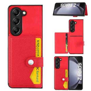 For Samsung Galaxy Z Fold5 Litchi Pattern Single Button Card Holder Phone Case(Red)