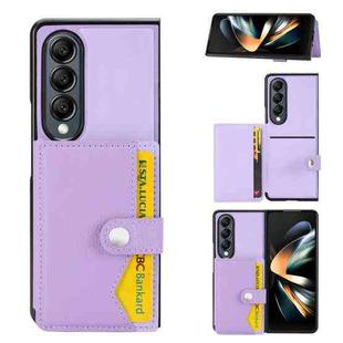 For Samsung Galaxy Z Fold4 5G Litchi Pattern Single Button Card Holder Phone Case(Light Purple)