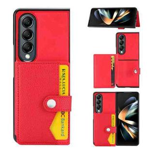 For Samsung Galaxy Z Fold4 5G Litchi Pattern Single Button Card Holder Phone Case(Red)
