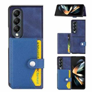 For Samsung Galaxy Z Fold4 5G Litchi Pattern Single Button Card Holder Phone Case(Blue)