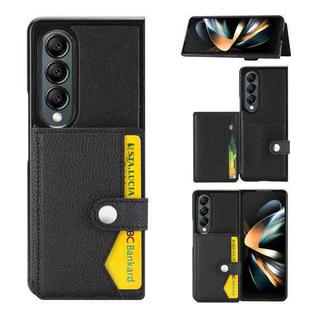 For Samsung Galaxy Z Fold4 5G Litchi Pattern Single Button Card Holder Phone Case(Black)