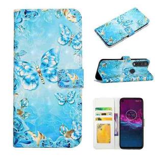 For Motorola One Action Oil Embossed 3D Drawing Leather Phone Case(Blue Butterflies)